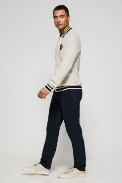 Polo Club Pulls*Cardigan tressé avec fermeture zippée et logo nautique Beige
