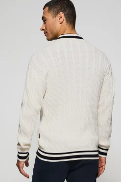 Polo Club Pulls*Cardigan tressé avec fermeture zippée et logo nautique Beige
