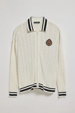 Polo Club Pulls*Cardigan tressé avec fermeture zippée et logo nautique Beige