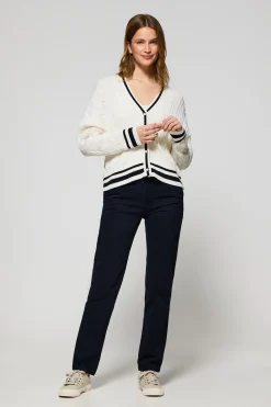 Polo Club Pulls*Cardigan tressé court et boutonné avec écusson nautique Beige