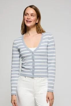 Polo Club Pulls*Cardigan clair rayé avec un écusson nautique Bleu