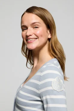 Polo Club Pulls*Cardigan clair rayé avec un écusson nautique Bleu