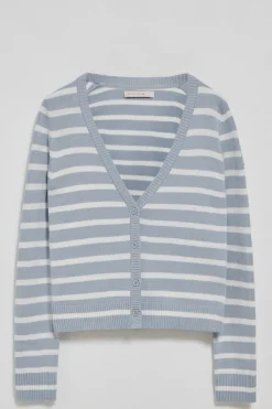 Polo Club Pulls*Cardigan clair rayé avec un écusson nautique Bleu