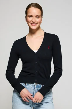 Polo Club Pulls*Cardigan en maille boutonné avec col en V et broderie Rigby Go Bleu Marine