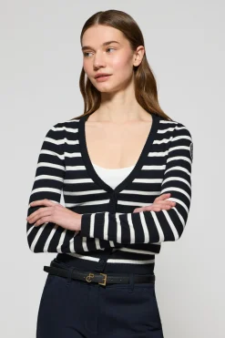 Polo Club Pulls*Cardigan rayé avec un écusson nautique Bleu Marine