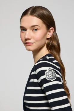 Polo Club Pulls*Cardigan rayé avec un écusson nautique Bleu Marine