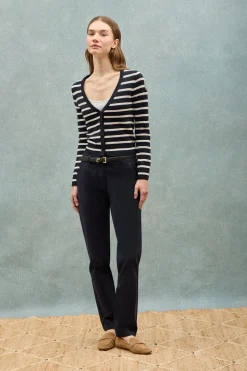 Polo Club Pulls*Cardigan rayé avec un écusson nautique Bleu Marine