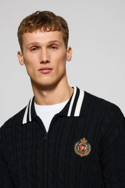 Polo Club Pulls*Cardigan tressé avec fermeture zippée et logo nautique Bleu Marine