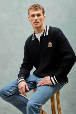 Polo Club Pulls*Cardigan tressé avec fermeture zippée et logo nautique Bleu Marine
