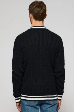 Polo Club Pulls*Cardigan tressé avec fermeture zippée et logo nautique Bleu Marine