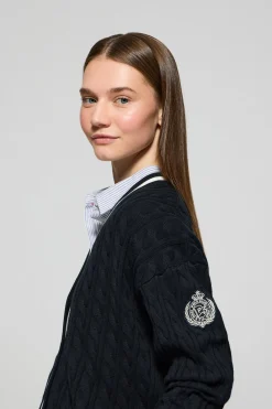 Polo Club Pulls*Cardigan tressé court et boutonné avec écusson nautique Bleu Marine