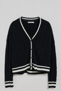 Polo Club Pulls*Cardigan tressé court et boutonné avec écusson nautique Bleu Marine