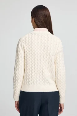 Polo Club Pulls*Cardigan couleur écrue à maille tressée et broderie Rigby Go Beige