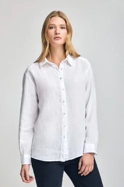 Polo Club Chemises*Chemise he en lin garnment dye avec monogramme brodé Blanc