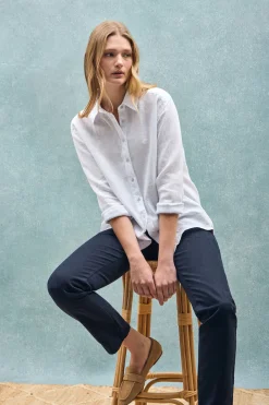 Polo Club Chemises*Chemise he en lin garnment dye avec monogramme brodé Blanc