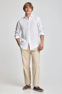 Polo Club Chemises*Chemise he en lin garment dye avec monogramme brodé Blanc