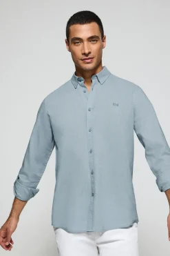 Polo Club Chemises*Chemise bleu clair Regular en lin et coton avec logo brodé Bleu Ciel