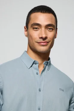 Polo Club Chemises*Chemise bleu clair Regular en lin et coton avec logo brodé Bleu Ciel