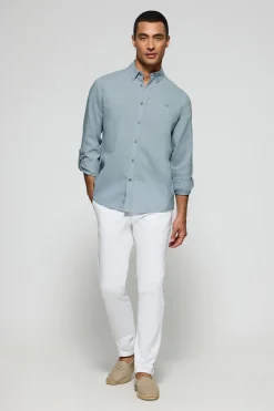 Polo Club Chemises*Chemise bleu clair Regular en lin et coton avec logo brodé Bleu Ciel