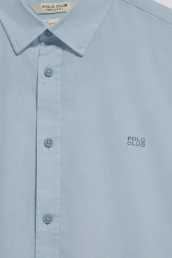 Polo Club Chemises*Chemise bleu clair Regular en lin et coton avec logo brodé Bleu Ciel