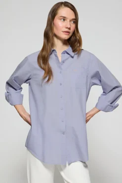 Polo Club Chemises*Chemise bleu clair Samanta en coton rayé avec logo brodé Bleu Ciel