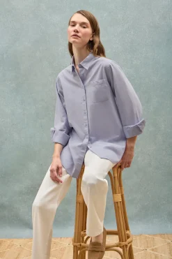 Polo Club Chemises*Chemise bleu clair Samanta en coton rayé avec logo brodé Bleu Ciel