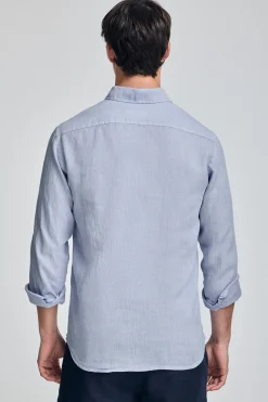 Polo Club Chemises*Chemise bleu en lin garment dye avec une broderie Rigby Go Bleu Ciel