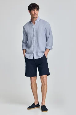 Polo Club Chemises*Chemise bleu en lin garment dye avec une broderie Rigby Go Bleu Ciel