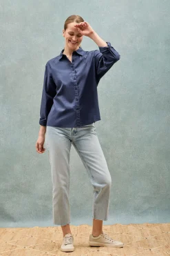 Polo Club Chemises*Chemise en lin et coton avec monogramme brodé Bleu Marine