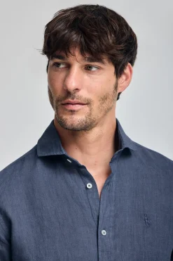 Polo Club Chemises*Chemise en lin garment dye avec une broderie Rigby Go Bleu Marine