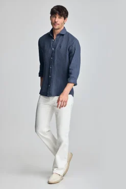 Polo Club Chemises*Chemise en lin garment dye avec une broderie Rigby Go Bleu Marine