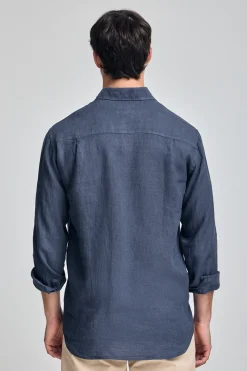 Polo Club Chemises*Chemise en lin garment dye avec monogramme brodé Bleu Marine