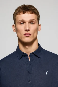 Polo Club Chemises|Polos*Chemise polo en lin et coton avec broderie Rigby Go Bleu Marine