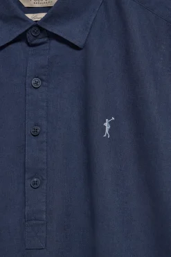 Polo Club Chemises|Polos*Chemise polo en lin et coton avec broderie Rigby Go Bleu Marine