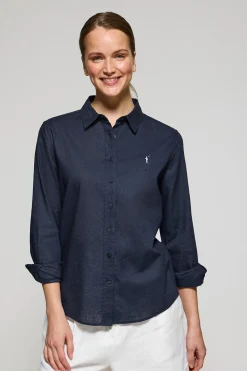 Polo Club Chemises*Chemise Regular en lin et coton avec broderie Rigby Go Bleu Marine