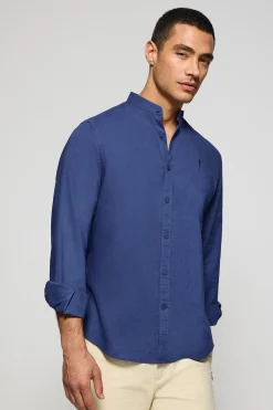 Polo Club Chemises*Chemise à col Mao en lin et coton avec broderie Rigby Go Bleu Royal