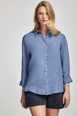 Polo Club Chemises*Chemise en lin garnment dye avec monogramme brodé Bleu Royal