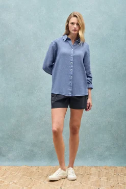 Polo Club Chemises*Chemise en lin garnment dye avec monogramme brodé Bleu Royal