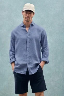 Polo Club Chemises*Chemise en lin garment dye avec monogramme brodé Bleu Royal