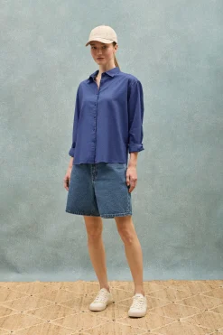 Polo Club Chemises*Chemise loose fit en lin et coton avec monogramme brodé Bleu Royal