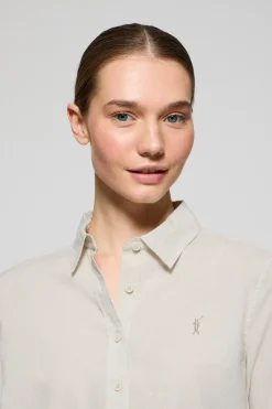 Polo Club Chemises*Chemise Regular en lin et coton avec broderie Rigby Go Crème