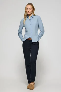 Polo Club Chemises*Chemise en popeline Garment dye bleu clair à logo brodé Bleu Ciel