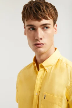 Polo Club Chemises*Chemise jaune en lin avec une poche sur la poitrine et logo Rigby Go Jaune Clair