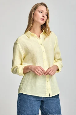 Polo Club Chemises*Chemise jaune en lin garnment dye avec monogramme brodé Jaune tendre