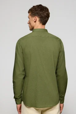 Polo Club Chemises*Chemise à col Mao en lin et coton avec broderie Rigby Go Kaki