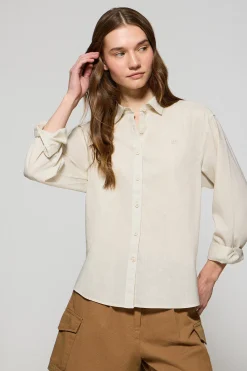 Polo Club Chemises*Chemise loose en lin et coton avec monogramme brodé Beige