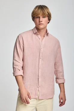 Polo Club Chemises*Chemise en lin garment dye avec monogramme brodé Rose taupe