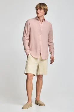 Polo Club Chemises*Chemise en lin garment dye avec monogramme brodé Rose taupe