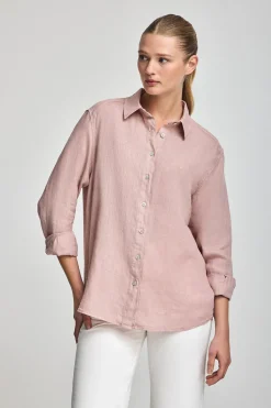 Polo Club Chemises*Chemise en lin garnment dye avec monogramme brodé Rose taupe
