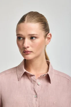 Polo Club Chemises*Chemise en lin garnment dye avec monogramme brodé Rose taupe